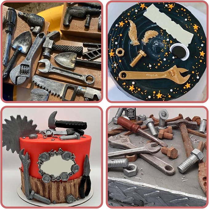 Hand Tools Chocolate Silicone Molds 4 Pcs, Large Scissor Hammer Wrenches Pliers Construction Tools Baking Fondant Molds for Cake Decoration Candy Cupcake Topper Cake Polymer Clay Crafts Epoxy Resin