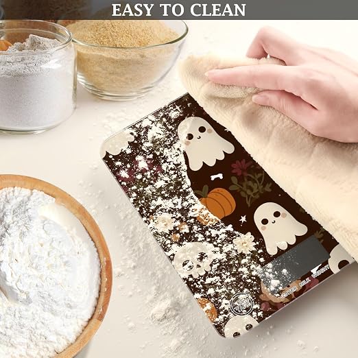 Food Scale Kitchen Digital Scale Food Ounces and Grams Dieting Baking Cooking Waterproof Glass Panels LCD Display,4 Units Scale Tare Function Halloween Fall Skull
