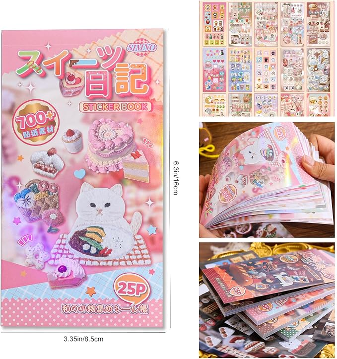 Girl's Japanese Retro Sticker Book, 700+ Kawaii Old Showa Style Embroidered Stickers, Sweet Dessert Theme for DIY Scrapbooking Journaling Handbook Decoration