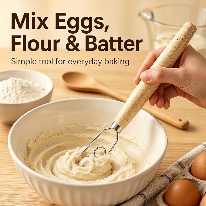 Digead Danish Dough Whisk, Stainless Steel Dutch Whisk with Wooden Handle | Ergonomic Manual Mixing Tool for Home Baking: Heavy Dough, Sourdough Bread, Pizza Dough, Cake Batter (13 inch)