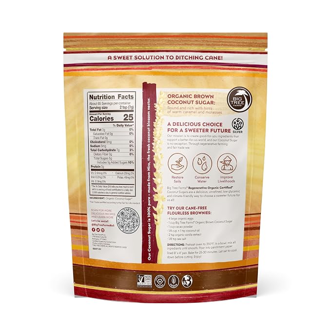 Big Tree Farms Organic Brown Coconut Sugar - Coconut Palm Sugar, Unrefined, Fine Crystals, Cane Sugar Replacement, Coconut Blossom Nectar, Vegan, Perfect for Baking - 2 Pound (Pack of 2)