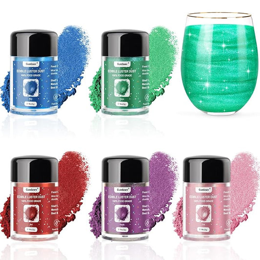 5 Colors Edible Glitter Set, Food Grade Edible Glitter for Drinks, Flavorless Luster Dust Shimmer Powder for Baking, Cakes, Cocktails, Beverages, Strawberries, Cookies, Candies, Fondant (5g/Bottle)