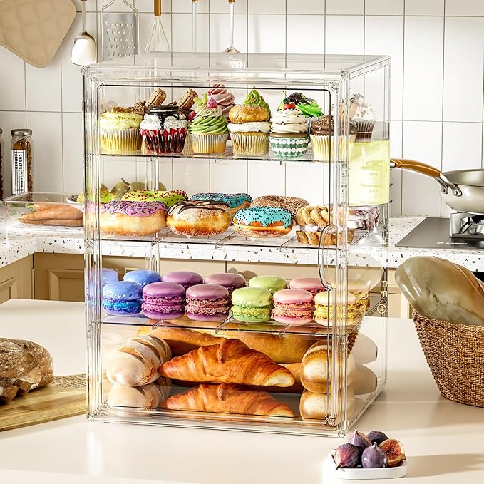 4 Tier Cupcake Stand Acrylic Cardboard Cupcake Tower Holder, Dessert Pastry Cookie Display Stand Case with Lid for Birthday Wedding Party Decoration, Large Adjustable Bread Box, XXXL