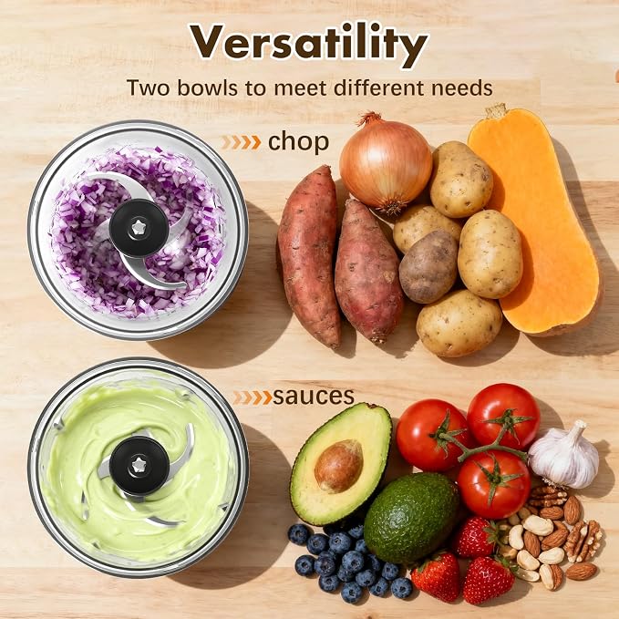 Mini Small Food Processor 4 Cup,Meat Grinder with 2 Bowls,Electric Food Chopper,Powerful Motor 2 Speed & 4 Blades for Baby Food,Meat,Onion,Vegetables