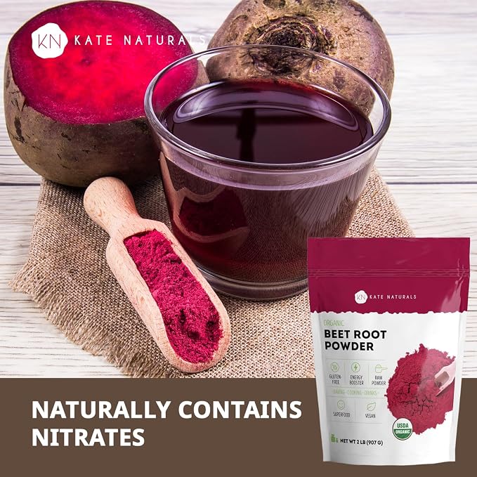 Kate Naturals Organic Beet Root Powder for Smoothies, Baking & Juice. Raw Beetroot Superfood & Natural Red Food Coloring (2lb, Non-GMO, Earthy Flavor)
