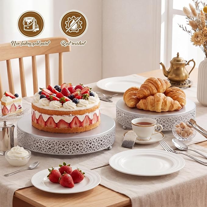 Wenqik 5 Pcs Metal Silver Cake Stand 16/14/12/10/8 Inch Round Cake Holder Display for Dessert Table Cookies Fruit Serving Tray Cupcake Pastry Riser for Wedding Birthday Party and Events