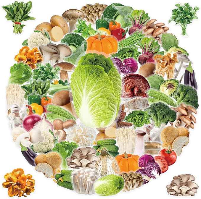 100Pcs Fruit&Vegetables Stickers for Scrapbook, Waterproof Fruit PET Vegetables Decals for Water Bottles Laptop Scrapbooking Journaling Guitar Suitcase Phone Gifts for Kids Teens