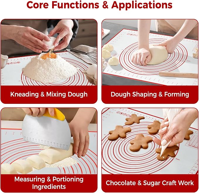 Extra Large Nonstick Silicone Pastry Mat 28x20Inch with Measurements, Food Grade Silicone Baking Mat, Non-Slip Dough Rolling Mat for Counter, Oven Liner, Fondant/Pie Crust/Sourdough Bread Baking
