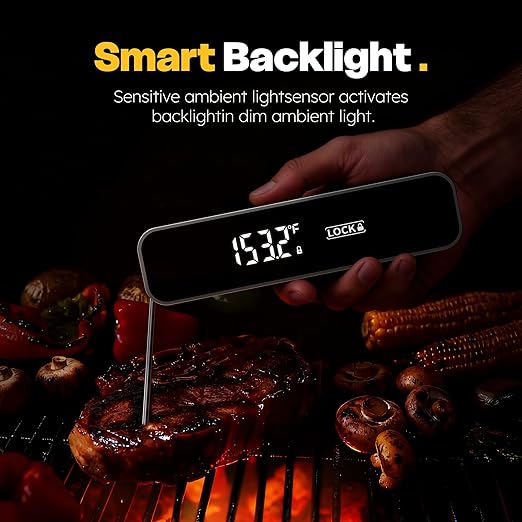 0.3 Sec Instant Read Meat Thermometer, Waterproof Digital Thermometer for Grilling, BBQ, Air Fryer, Smoker, Candy, Kitchen Gadgets, BBQ Essentials, Gift for Dad, Men, Grey