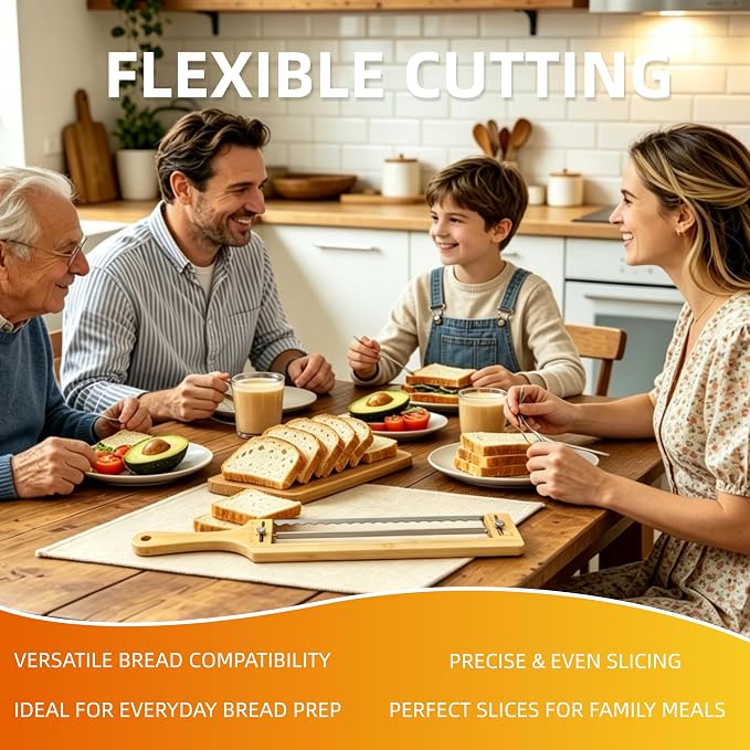 Adjustable Bread Knife for Homemade Bread - Sourdough Bread Slicer | with 1/2-inch and 1-inch Thickness Guides for Sourdough Baguettes Sandwiches