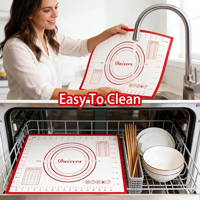 Silicone Baking Mats Set of 2,Extra Large 31.5" x 24" Small 16" x 12" Non Stick Non Skid Pastry-Mat with Measurements (Red)