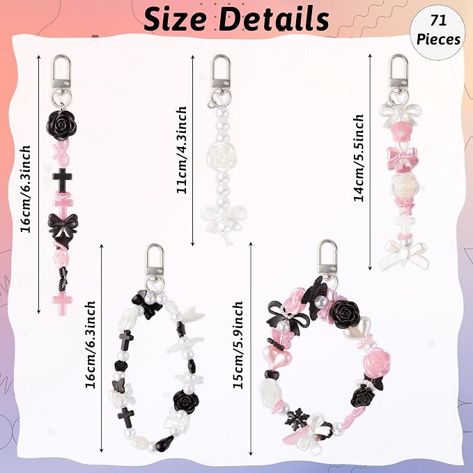 Y1tvei Lip Gloss Beads Charms - 71Pcs Y2K Aesthetic Floral Bow Snowflake Star Mix Beads Charms Strap Making Crafts Kit, Vintage Lip Gloss Keychains DIY Bracelets Jewelry Accessory Making for Lipstick