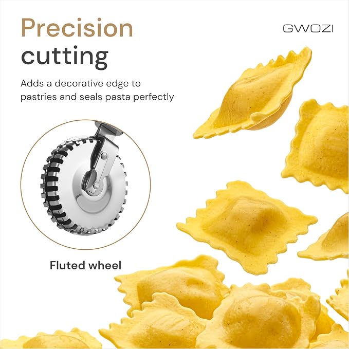 Pastry Crimper - Stainless Steel Ravioli Cutter for Kitchen - Pasta Wheel for Cutting, Sealing, and Crimping Fresh Pasta