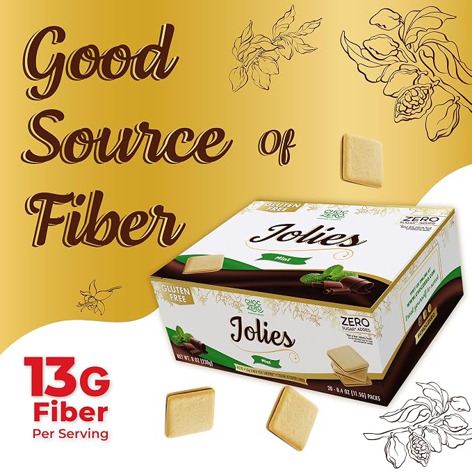 ChocZero Dark Chocolate Mint Jolies Cookies, Sugar Free Chocolate Filled Cookies, Gluten Free, Keto, Low Carb, High Fiber, 8 oz Box