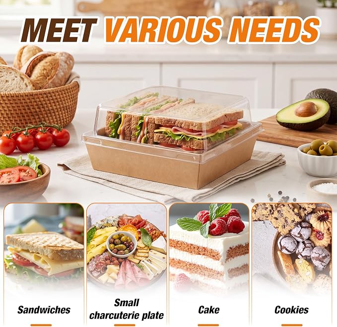 200 Pack Charcuterie Boxes with Clear Lids 5 Inch Disposable Square Sandwich Boxes 7 Inch Rectangle Food Containers Mini to Go Food Containers for Cookie Donut Muffin Charcuterie Accessories