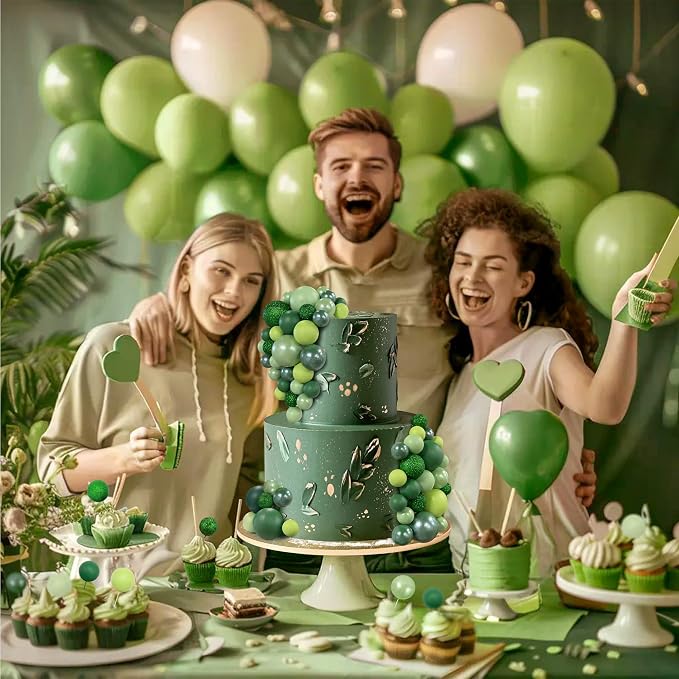 66 PCS Colorful Ball Cake Picks for Cake Decoration Green Series with 6 Vibrant Colors Pearl Ball Shaped Cupcake Toppers for Birthday Party and Wedding Supplies