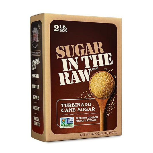 In The Raw Granulated Turbinado Cane Sugar, 2 lb Box, Pure, All-Natural Turbinado Sugar, Non-GMO Project Verified, Kosher, Vegan and Gluten Free