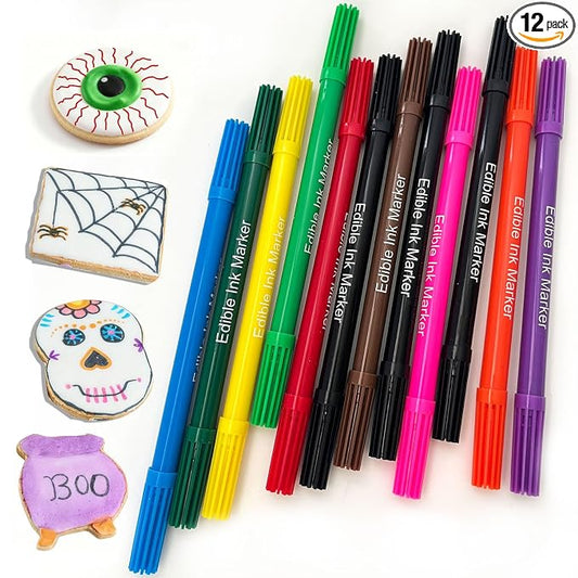 Edible Markers for Easter Eggs Decorating- 12PCS Edible Marker Food Coloring Pens Set Drawing Double Side Writers Tools for Cake Decorations, Cookies, Frosting, Macaroons, Chocolate