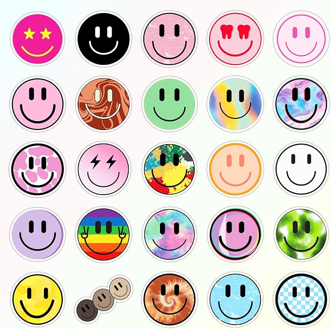 50PCS Smile Face Stickers Cute Water Bottle Stickers for Kids | Waterproof, PVC Material, for Teaching Rewards, Notebooks, Stationery, Luggage, Cartoon Happy Sticker