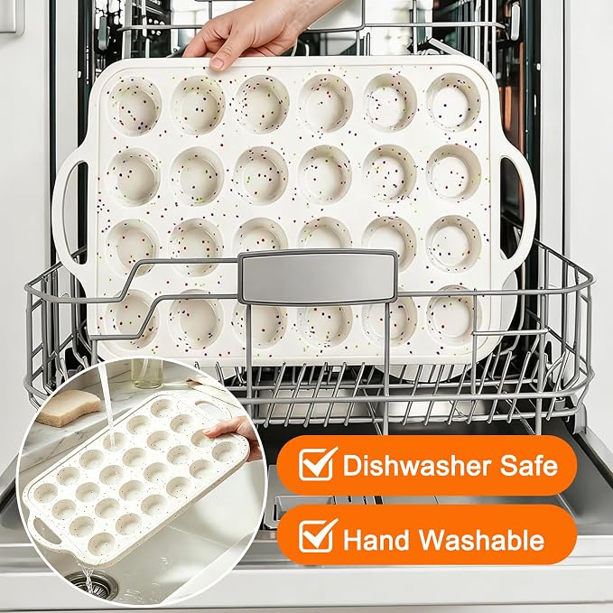 2 Pack Silicone Muffin Pans with Metal Reinforced Frame Regular 24 Cups Cupcake Pan with Handle Nonstick BPA Free Muffin Molds for Baking Muffins, Cupcakes, Egg Bites, Oven Dishwasher Safe