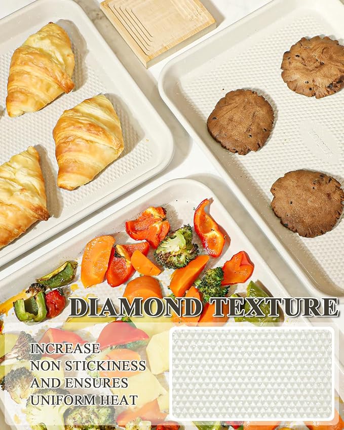 2-Pack 12x17 Half Sheet Pan Baking Sheet Set with Wire Rack - Nonstick 0.8mm Thick Carbon Steel, Cookie Sheets for Baking, Dishwasher Safe, Warp Resistant, Oven Safe 450°F, Salted Gray