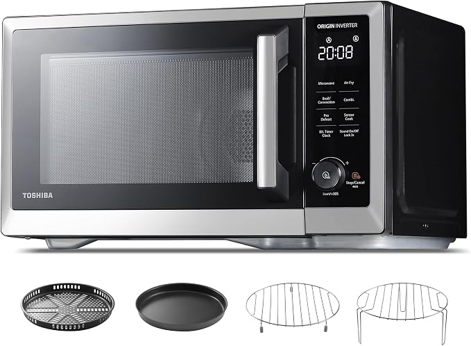 TOSHIBA Countertop Microwave Oven Air Fryer Combo, Inverter, Convection, Broil, Speedy Combi, Even Defrost, Humidity Sensor, Mute Function, 27 Auto Menus, 1.0 cu.ft, 1000W, Stainless Steel (Renewed)
