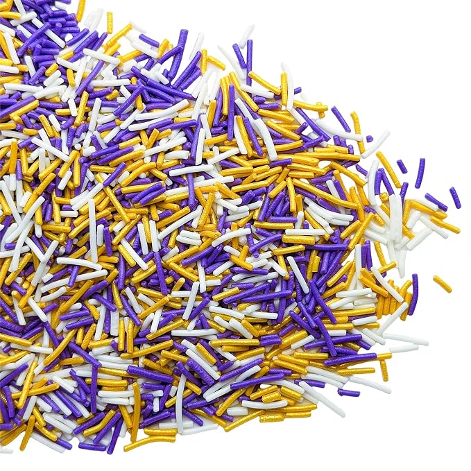 SE Si&Moos Gold Purple and White Jimmies Sprinkles Gold and Purple Halloween Sprinkles for Cake Decorating Edible Crunchy Jimmies for Topping Ice Cream, Cookies, Cakes, Cupcakes, Dessert Decorating 3 OZ