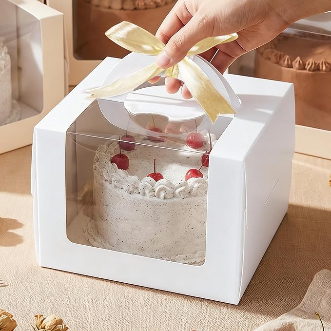 MUMULULU 15 PCS 8 x 8 x 8 Inches Cake Boxes with Carry Handles and Cake Boards Bakery Boxes with Silk Ribbon and Stickers for Cakes Pastries Birthday Party Wedding (White 8×8×8)