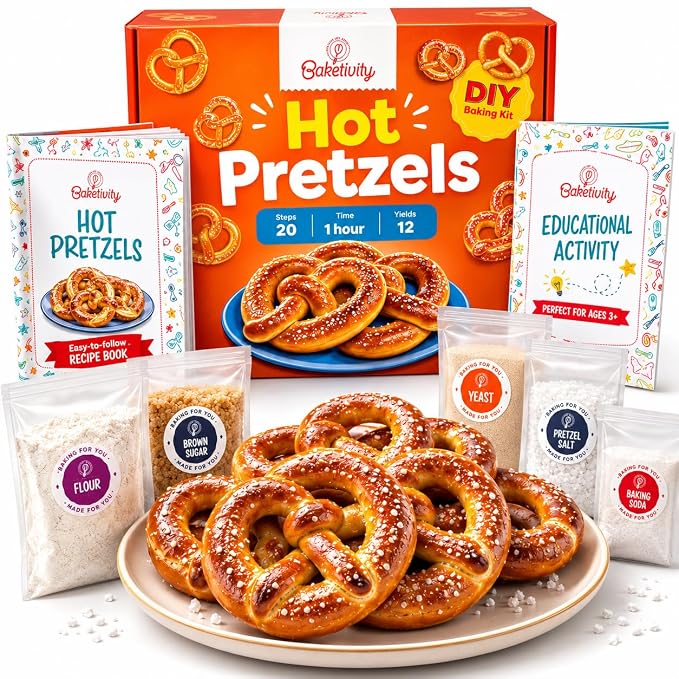 Pretzel Making Kit - Real Cooking Set for Kids Ages 5-12+ with Recipe and Ingredients - Kids Baking Set for Girls & Boys - Great Gift for Family Bonding