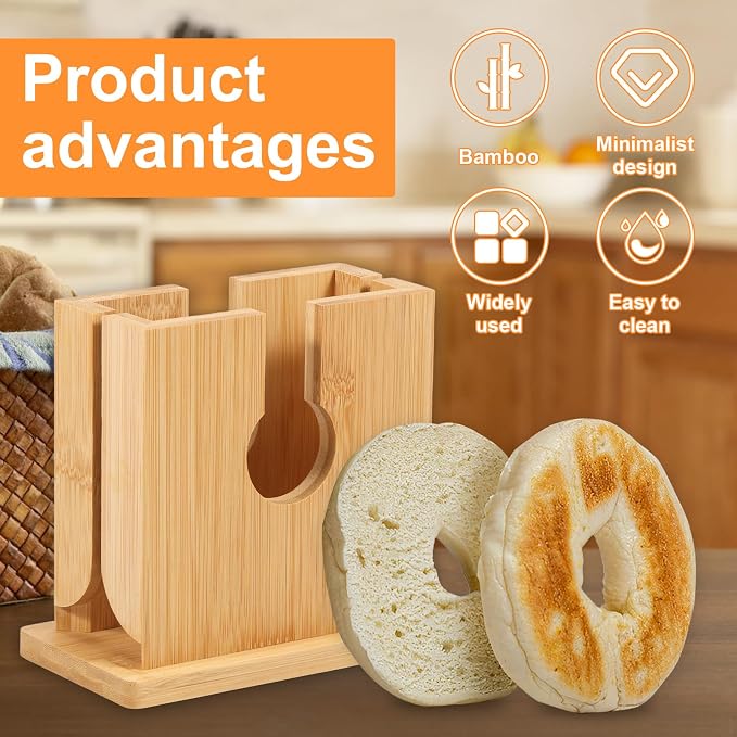Bagel Slicer Holder, Bamboo Bagel Cutter Slicer, Smooth Easy to Clean Bagel Slicer, Multifunctional Bagel Cutter, Practical Bagel Slicing Tool, Reusable Bagel Holder for Bagels Toast Bread (2 Pcs)