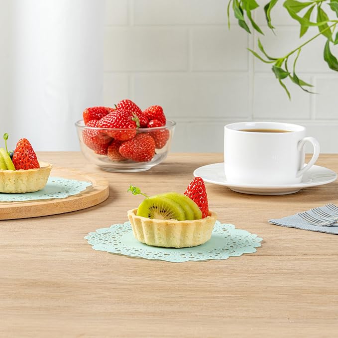 Restaurantware-Pastry Tek 6 x 6 Inch Paper Lace Doilies, 4000 Disposable Table Doilies - Elegant Lace Finish, Long Lasting, Teal Paper Placemat, for Pastries, Cupcakes, Desserts
