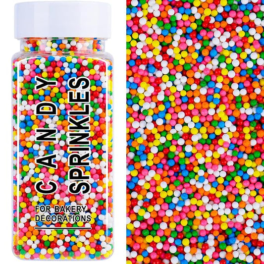Rainbow Sprinkles, 2mm Colorful Nonpareils Sprinkles for Cake Decorating, 4.6oz Mini Edible Pearls for Baking, Cupcake, Cookie, Ice Cream Toppings, Birthday Christmas Holiday Party Supplies