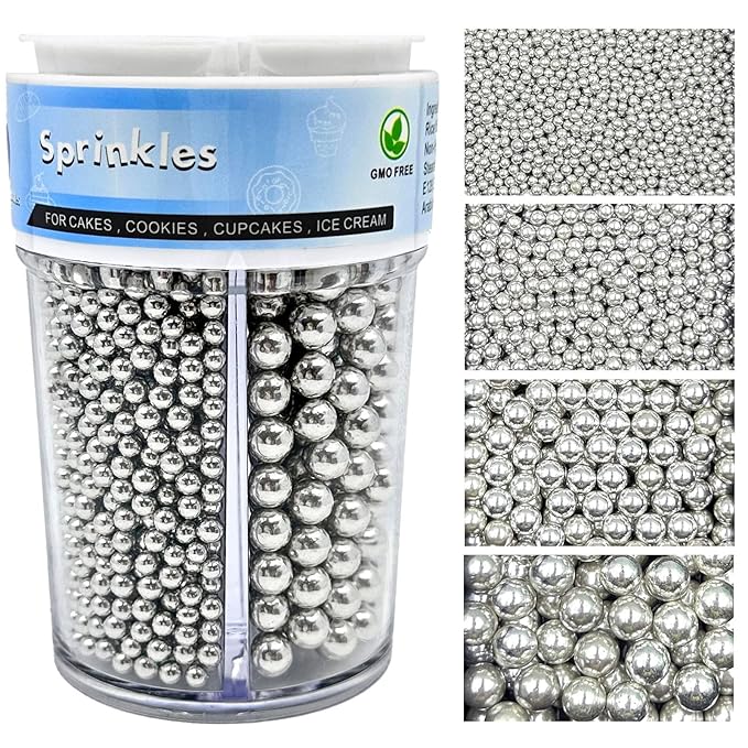 Sprinkles for Cake Decorating, 7.8oz Silver Pearl Sprinkles Mix for Birthday Cake Cupcake Cookie Baking Ice Cream Toppings