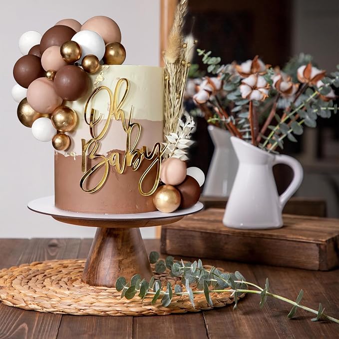 32 PCS Ball Cake Picks Colorful Ball Shaped Cake Topper Pearl Balls Cupcake Cake Insert Topper for Birthday Party Decoration Supplies Dark Brown Light Brown White Gold