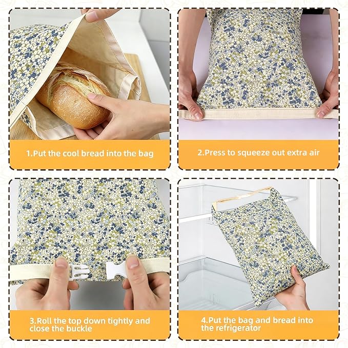 2 Pack Beeswax Bread Bags for Sourdough Homemade Bread, XL Reusable Bread Storage Bag, Organic Waxed Line and Linen Fabric Bread Bag for Home Bakers, Picnics Work or Gift-Giving