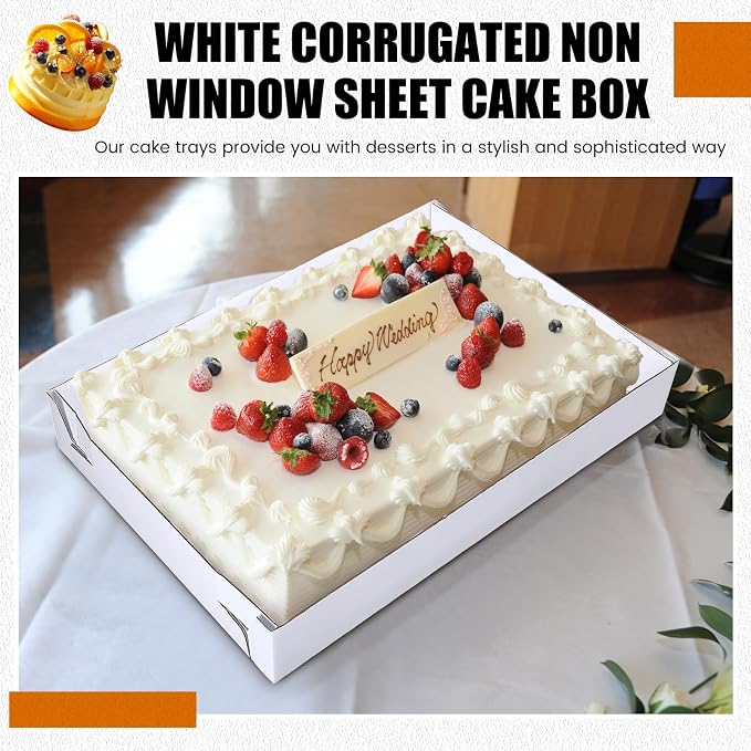 Reallnaive 10 Pack Full Sheet Cake Boxes 26 x 18 x 4 Inch Non Window Sheet Cake Box Bottom White Corrugated Greaseproof Bakery Tray Food Container Holder for Kitchen Cupcake Dessert, Excluding lid