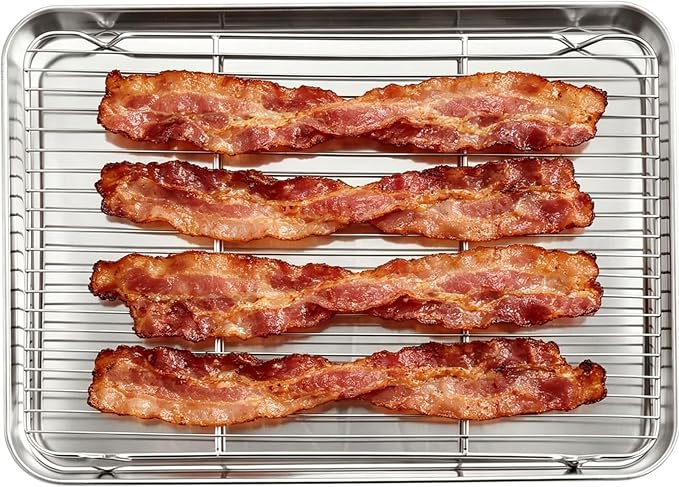 Herogo Stainless Steel Half Sheet Baking Pan with Rack Set(1 Pans + 1 Racks), 18" x 13" x 1" Large Metal Baking Tray with Cooling Rack Set for Oven Roasting, Rust & Warp Resistant & Nonstick