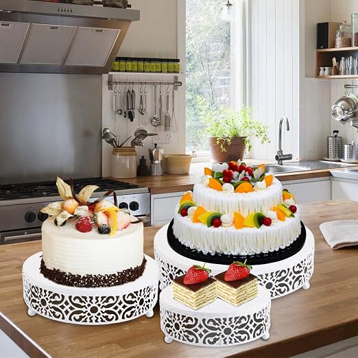 Hedume 3-Piece Cake Stand Set, Round Metal Cake Stands, Dessert Cupcake Stands, Cupcake Pastry Candy Plate for Wedding, Event, Birthday Party