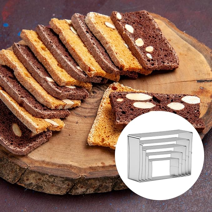 Rectangle Cookie Cutter, 5 Pcs Stainless Steel Rectangle Biscuit Mold, Square Cookies Cutter, Square Pastry Molds Fondant Cake Cookie Cutters Set (5, 4, 3, 2 & 1 Inch) for Cake, Cookies & DIY Decor