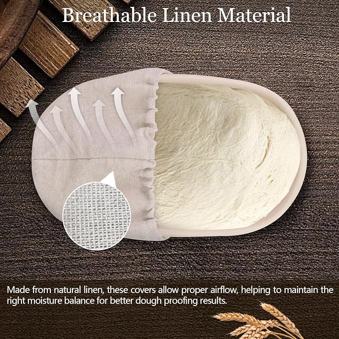 10 PC Oval Bread Proofing Cloth Covers – 10" Reusable Banneton Liners for Oval Sourdough Baskets – Natural Unbleached Cotton Dough Covers for Fermentation – Fits Most 10" Banneton Baskets