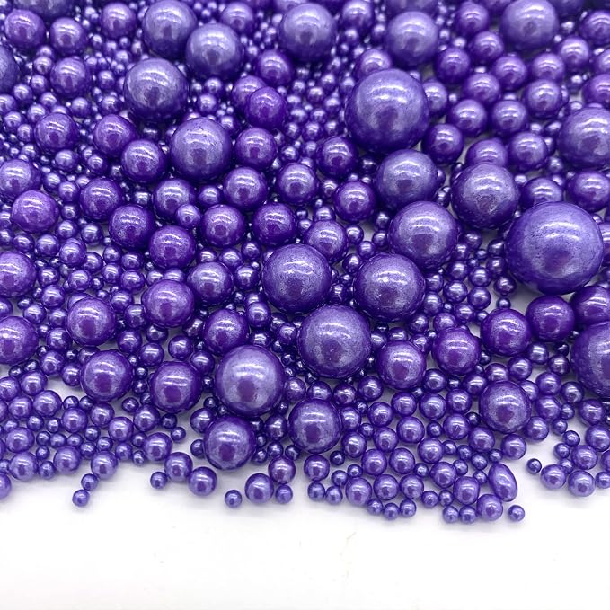 Weraru Edible Purple Pearl Sugar Sprinkles Candy Mixing Size Baking Edible Cake Decorations Cupcake Toppers Cookie Decorating Celebrations Wedding Shower Party Chirstmas Supplies 130g/ 4.58oz