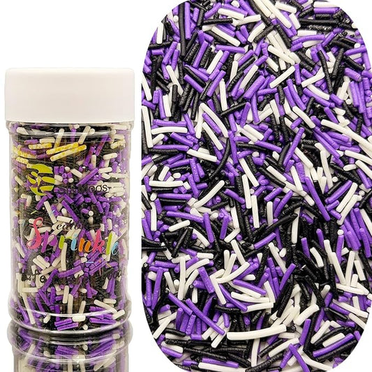 SE Si&Moos Black Purple and White Jimmies Sprinkles Black and Purple Halloween Sprinkles for Cake Decorating Edible Crunchy Jimmies for Topping Ice Cream, Cookies, Cakes, Cupcakes, Dessert Decorating 3 OZ