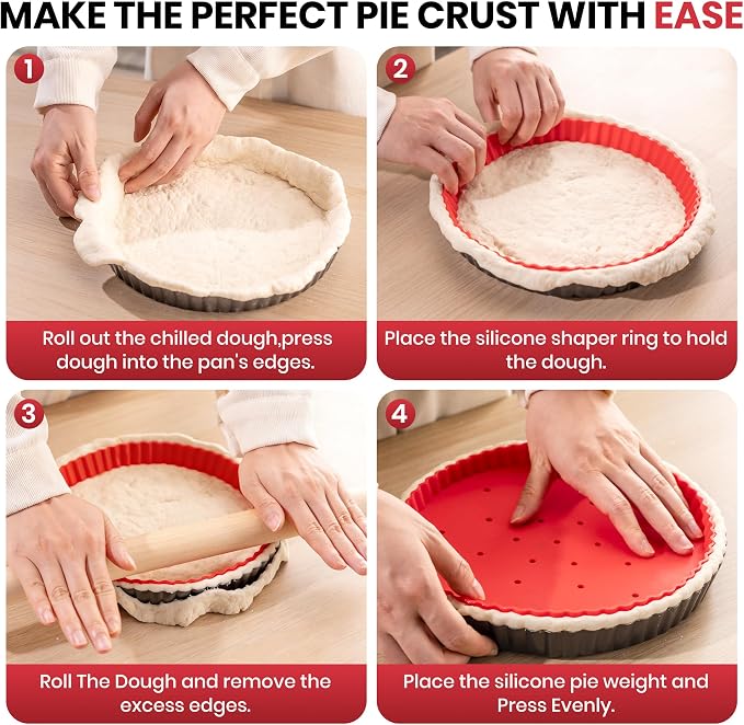 Tart Pan Kit,9 Inch Tart Pans with Removable Bottom,Non-stick Fluted Quiche Pan with Silicone Crust Shaper,Pie Weights,Brush,Sponges,Quiche Baking Dish Tart Molds For Baking Fruit Tarts,Pies & Quiches