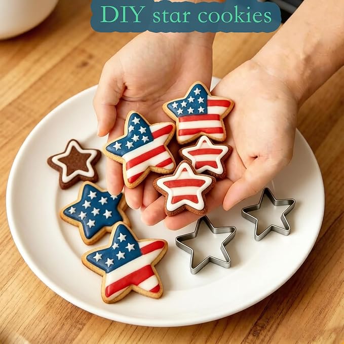 6pcs Star Cookie Cutter Set with 50pcs Piping Bags, Stainless Steel Large Star Cookie Cutter for Baking/Sandwich/Fruit/Biscuit,Perfect Molds for 4th of July, Birthday, Afternoon Tea, Party