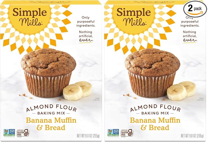 Simple Mills Almond Flour Baking Mix, Banana Muffin & Bread Mix - Gluten Free, Plant Based, Paleo Friendly, 9 Ounce (Pack of 2)