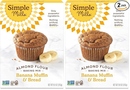 Simple Mills Almond Flour Baking Mix, Banana Muffin & Bread Mix - Gluten Free, Plant Based, Paleo Friendly, 9 Ounce (Pack of 2)