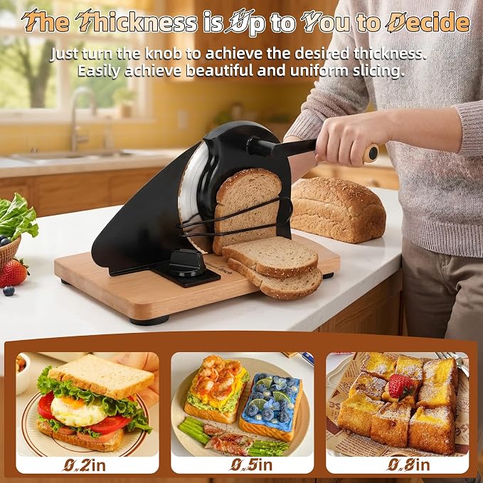 Manual Bread Slicer for Homemade Bread, Sourdough Bread Slicer with 20 Bags and Acrylic Cover, Adjustable Thickness Bread Cutter, Bread Knife with Scale Lines for Sandwiches, Toast, Bagel, Baguette