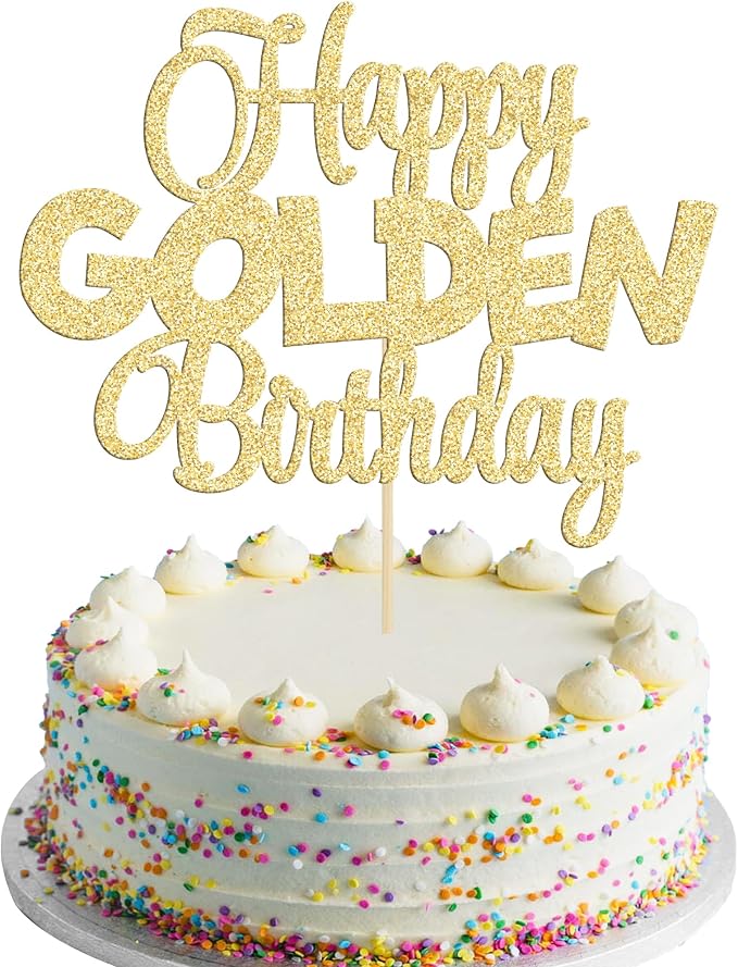 Gyufise 1Pc Happy Golden Birthday Cake Topper 1/10/15/18/21/25/30/40/100th Birthday Cake Topper 50/60/70/80/90th Decorations Golden Party Decorations