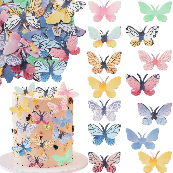 Gyufise 72Pcs Edible Butterfly Cupcake Toppers 3D Colorful Butterfly Cake Decoration Realistic Spring Dessert Decoration for Birthday Party Wedding Food Supplies Mixed Size