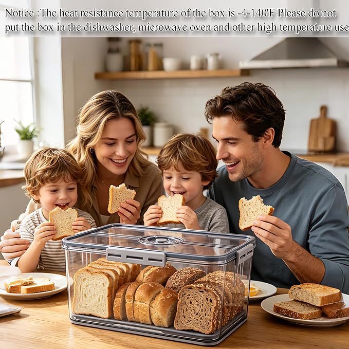 Bread Box Bread Boxes with Lid for Kitchen Counter, Airtight Loaf Bread Storage Container,Large Time Recording Bread Keeper for Homemade Bread, Toast, Bagel, Donut and Cookies ,Not dishwasher safe
